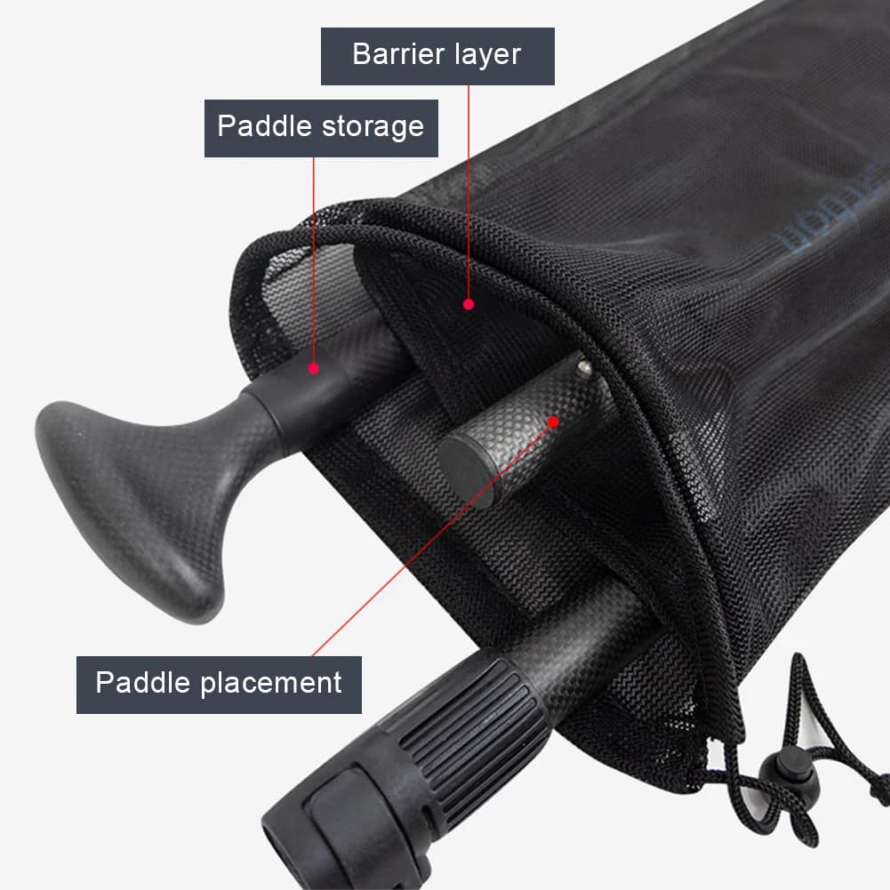 Borsa portaoggetti per pagaia in rete con tracolla regolabile Borsa per trasporto e portaoggetti per pagaia da kayak Borsa per trasporto pagaia con coulisse