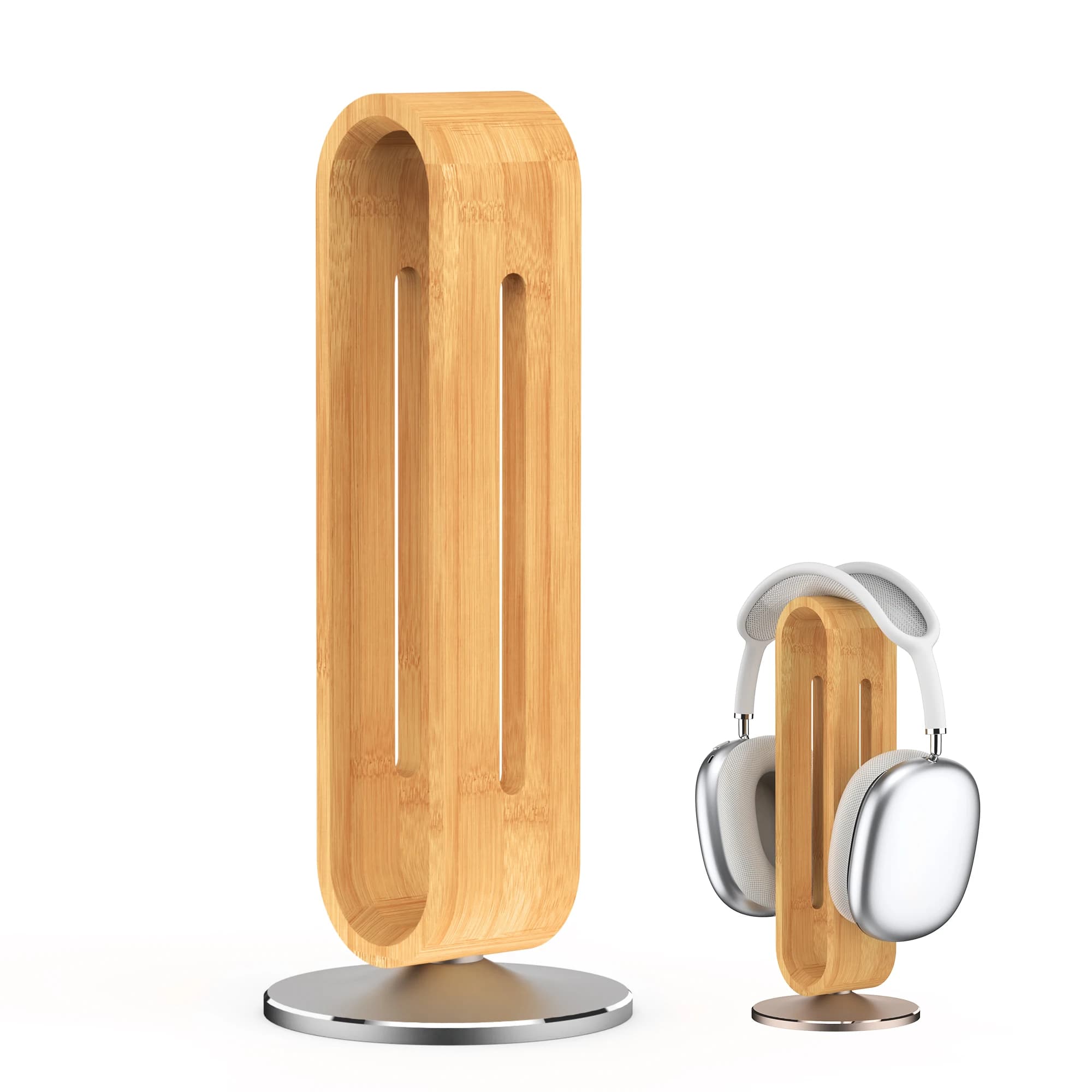 Supporto per Cuffie in Bambù da Scrivania, Design ad Arco a U, Base Antiscivolo in Lega di Alluminio, Supporto in Legno per Cuffie On-Ear