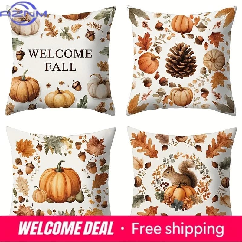 Home Decor Fall-Themed Pumpkins And Nature Cushion Covers Pattern Cushion Cover Suitable For Sofa Bedroom Car Pillow Cover