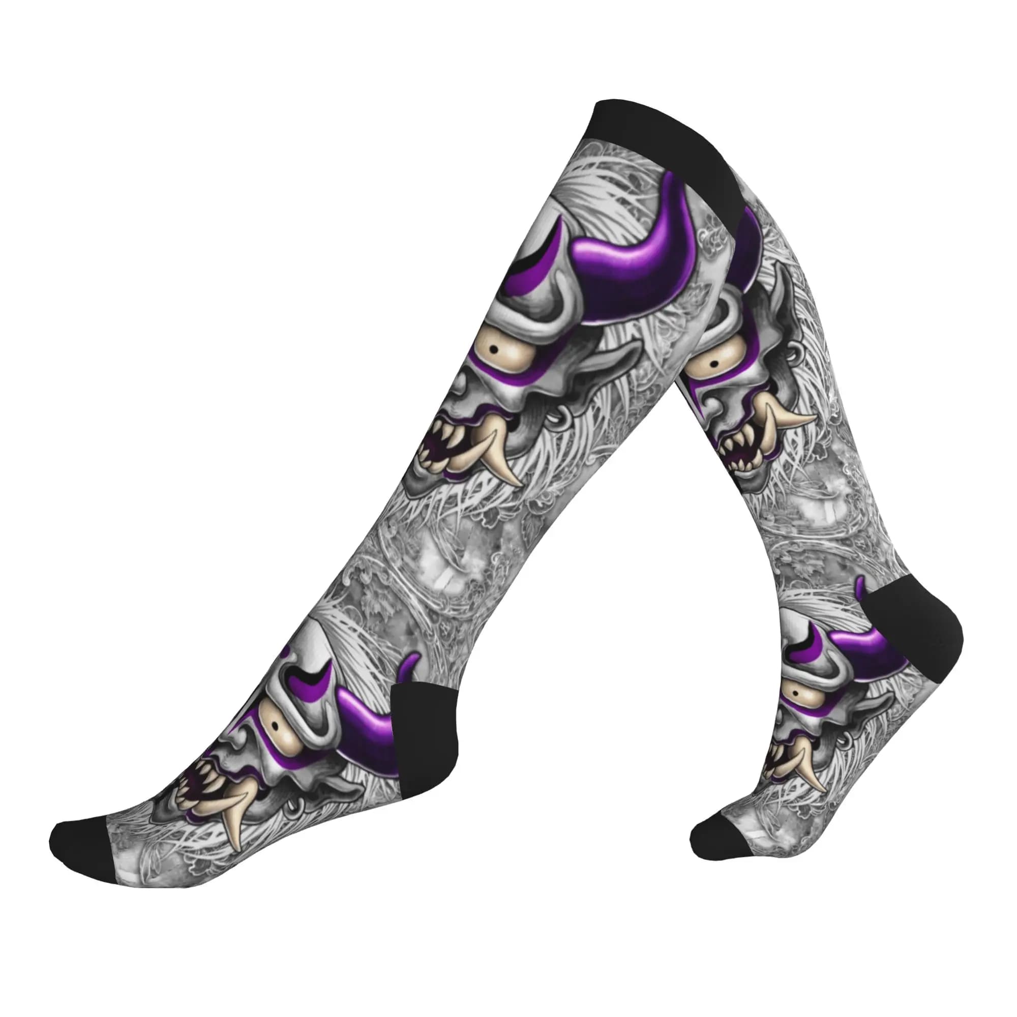 Purple Goth Oni Japan Samurai Demon Dress Socks Men's Women's Warm Fashion Novelty Sports Compression Socks