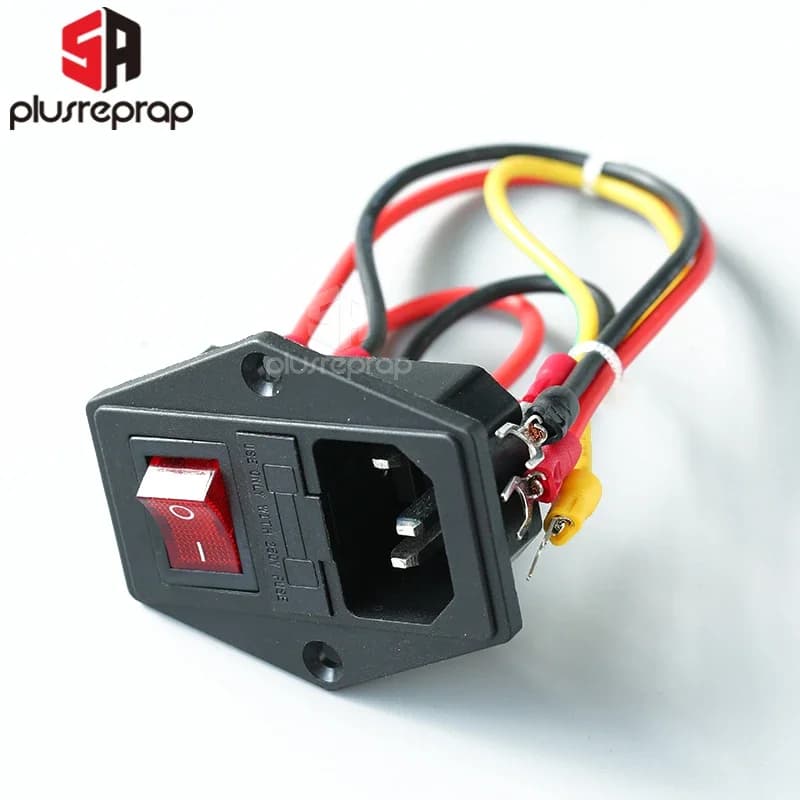 AC power switch 3 pins 15A 250V Power supply socket with triple red balance switch Feet for copper tripod with 3D printer fuse