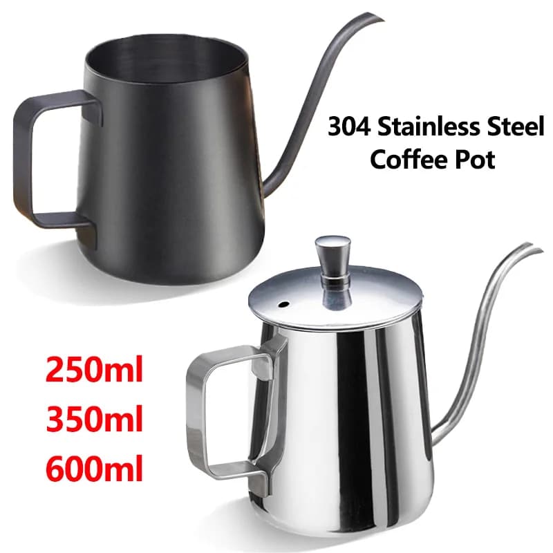 Caffettiera in acciaio inossidabile 304 Bollitore antigoccia con beccuccio lungo e stretto Versare sopra la caffettiera Teiera 250ml/350ml/600ml con coperchio