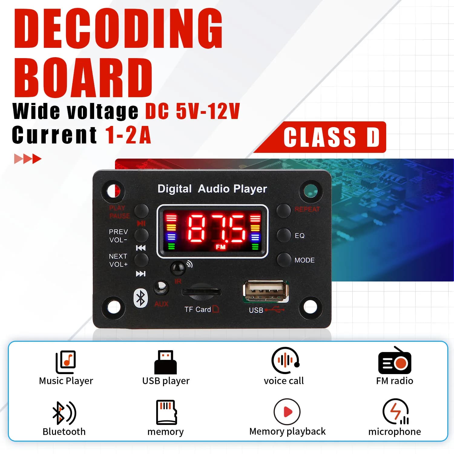 12V Vivavoce Senza Fili Bluetooth 5.0 MP3 Scheda di Decodifica WMA Audio Per Auto USB TF Modulo Radio FM Lettore Musicale Mp3 Altoparlante con Telecomando