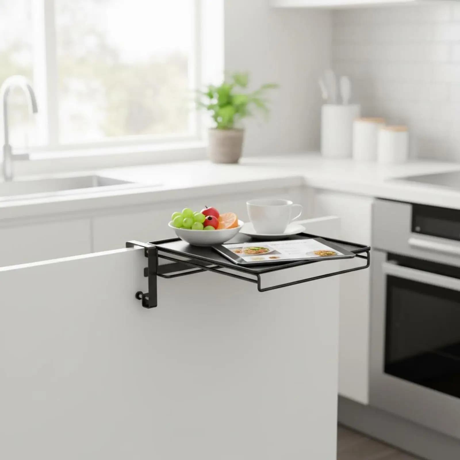 Foldable Kitchen Shelf Hanging Cabinet Door Organizer Carbon Steel Space Saving Countertop with Towel Bar for RV Kitchen Laundry