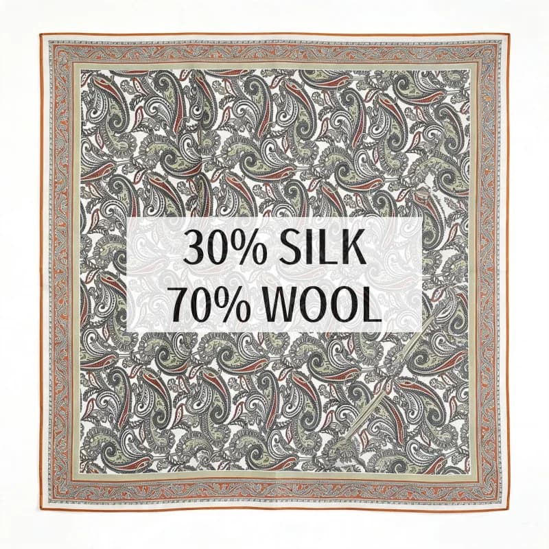 Classic Vintage Paisley Bandana 30% Silk 70% Wool 70cm Cream Base Morandi Earth Tone Double Sided Headscarf Women Holiday Gift