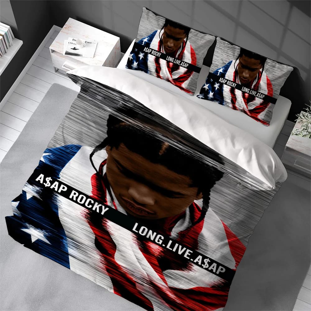 Set Rapper A-Asap-Rocky Cover, House Style Bed Linen, Soft Washable Cotton, Set 3 Pieces for Student's Dormitory, Gift Idea
