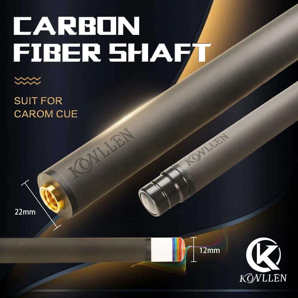 KONLLEN Carbon Fiber Carom Cue Stick Shaft with Uni-Loc 3/8*8 Pin Joint 11.8-12mm Tip Single Shaft for 3 Cushion Carom Cue Stick