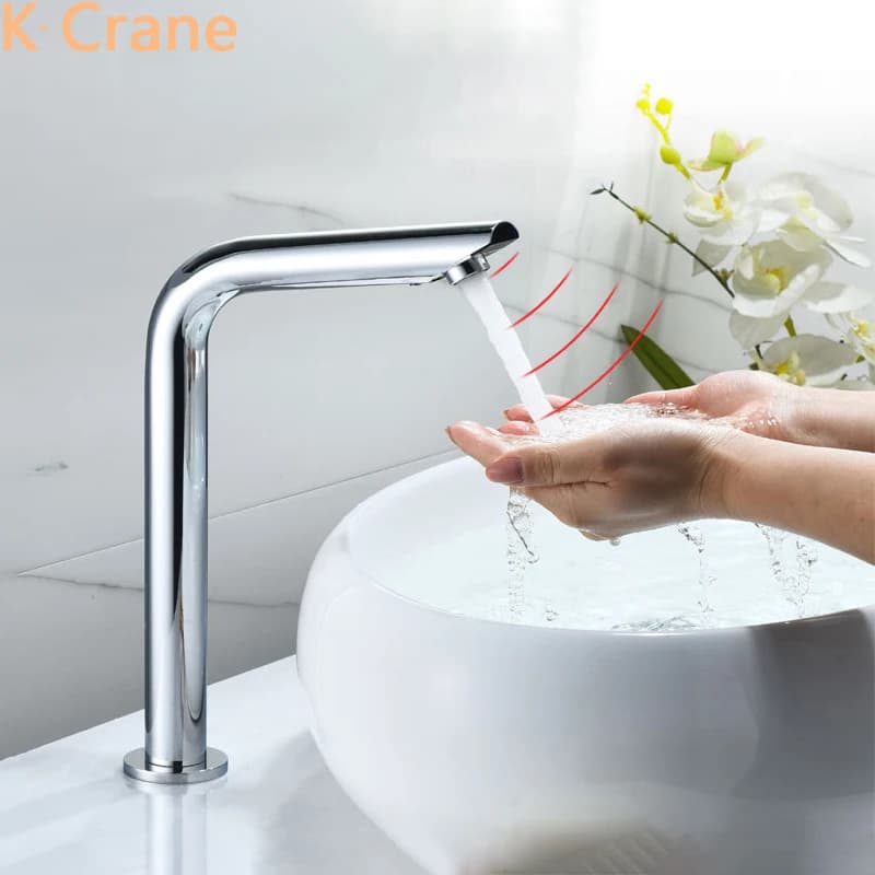 Infrared Motion Sensor Faucet Bathroom Touchless Smart Inductive Crane Basin Sink Deck Mounted Copper Tap Wash Basin Faucets Tap