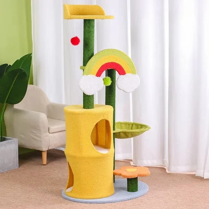 Nuovo Design di Tiragraffi per Gatti con Piante, Vendita all'Ingrosso, Torre per Gatti in Legno con Piante Rampicanti Verdi, Arredamento per Gatti