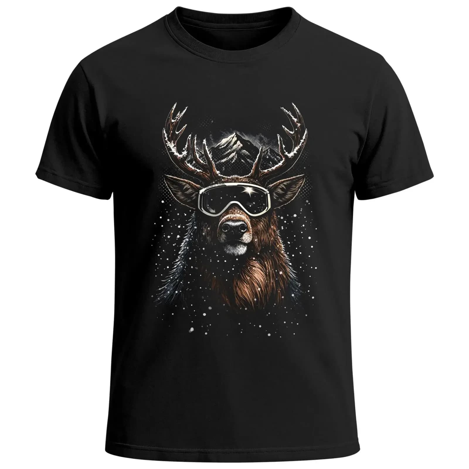 T-shirt da uomo MoonWorks con stampa cervo con maschera da sci, in cotone, stile vintage, leggermente lavato, top alla moda per tutti i giorni