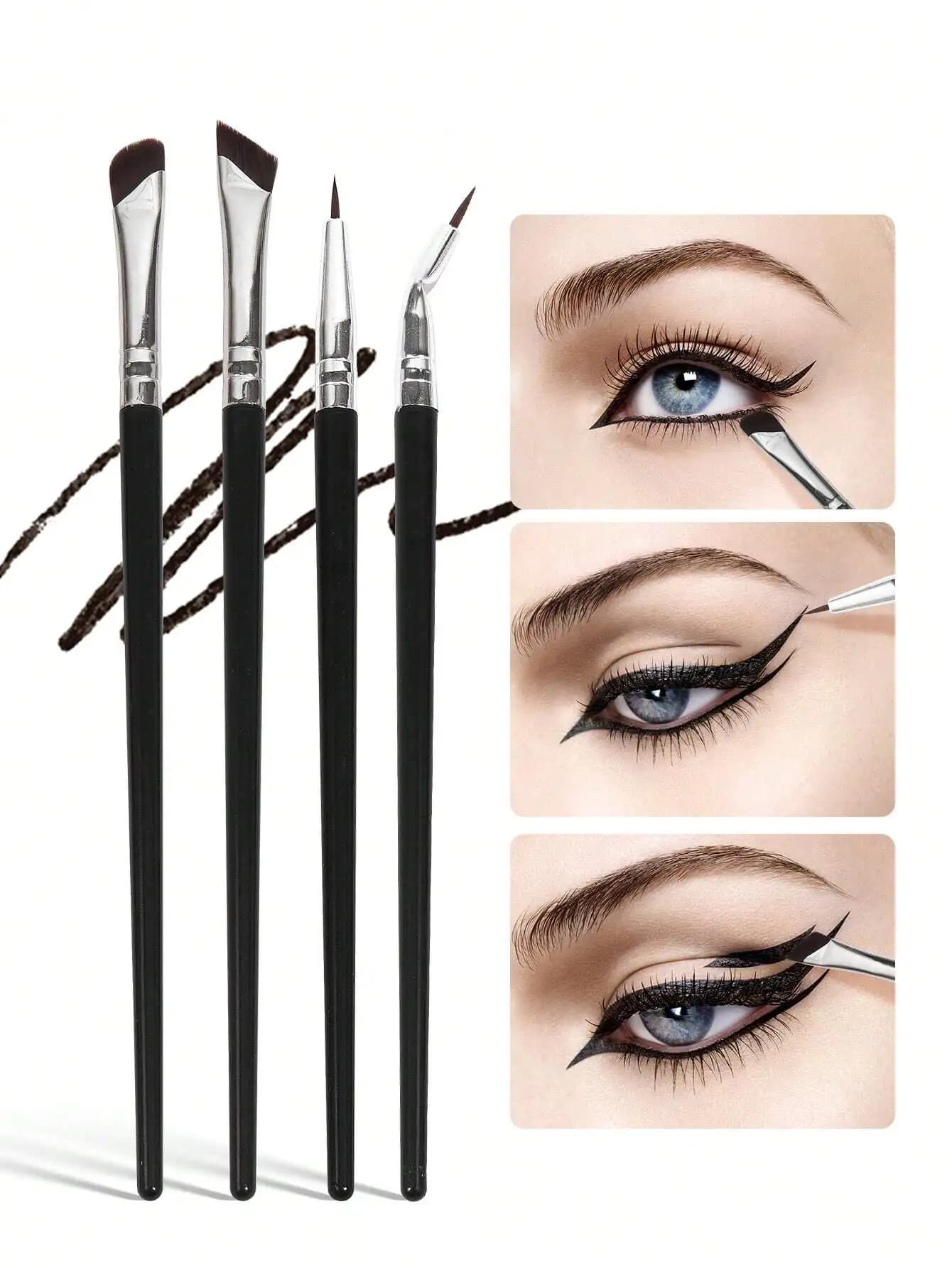 MAANGE Set di pennelli professionali per il trucco degli occhi, 4 pezzi, pennello per ombretto, pennello per sopracciglia, pennello per eyeliner, strumenti per il trucco con fibre morbide per un facile trasporto, pennello da viaggio, set di pennelli, kit di pennelli per il trucco, set completo di pennelli per il trucco, set completo di trucchi