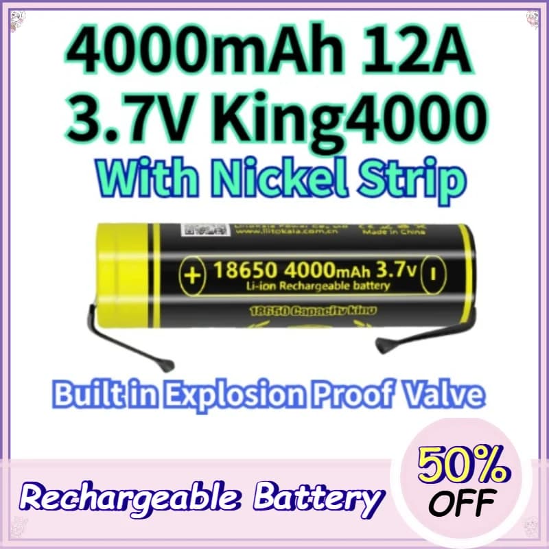4000mAh 18650 Battery with Nickel Strip 12A King4000 Pre welded Nickel Strip High Capacity for DIY Pack Bluetooth Speaker