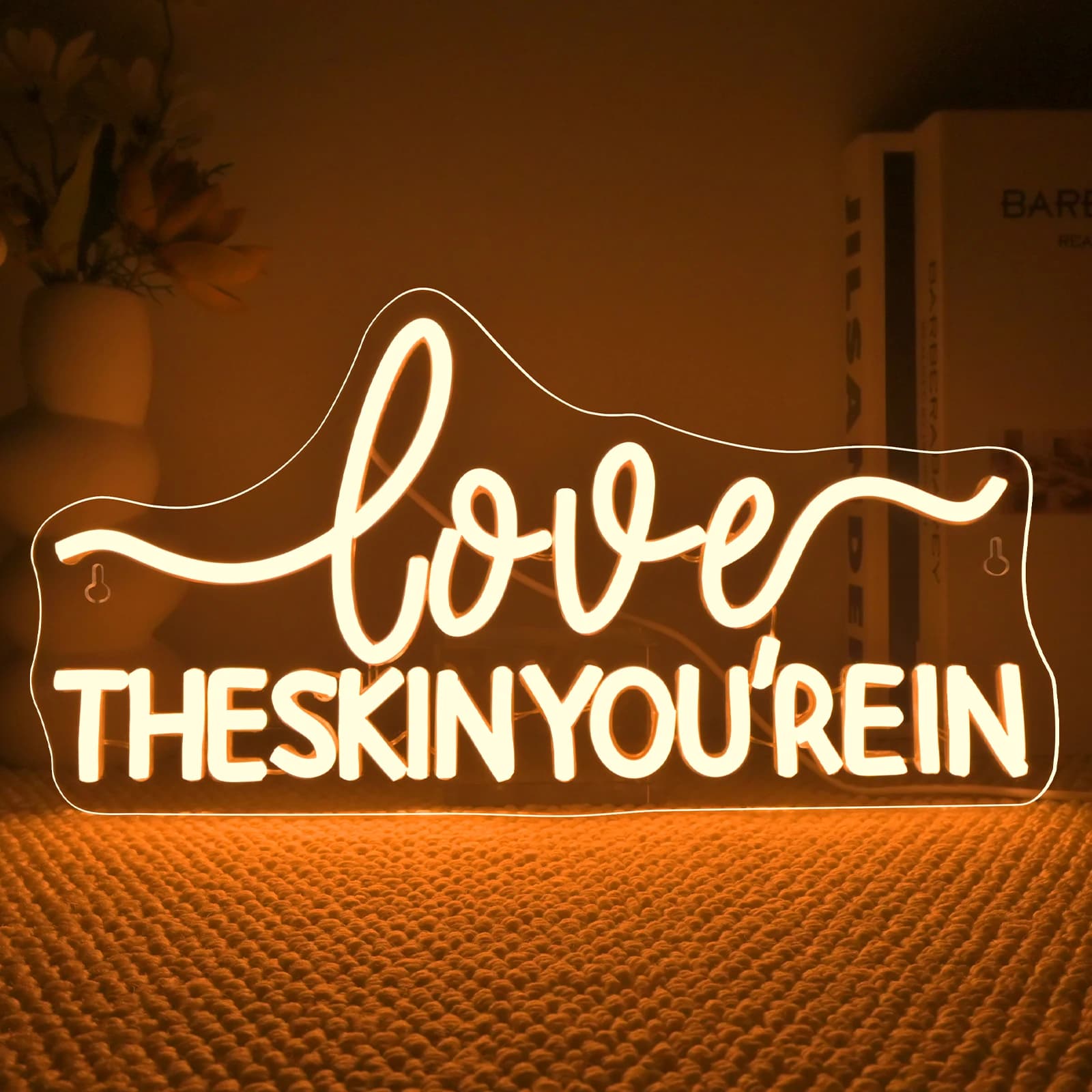 Insegna al neon Love The Skin You're In Facial Spa Insegne al neon per decorazioni murali Lettere bianche calde Insegna per salone di bellezza per la cura della pelle