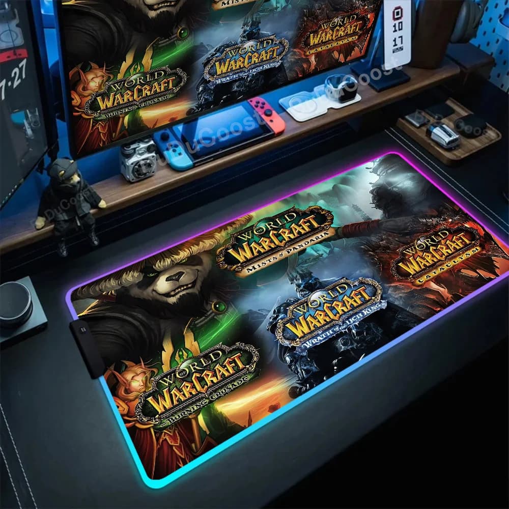 Tappetino per mouse RGB Gioco World Of Warcraft Tappetino da tavolo grande Accessori per computer Tappetino per tastiera antiscivolo per laptop XXL Tappetino per tastiera retroilluminato a LED