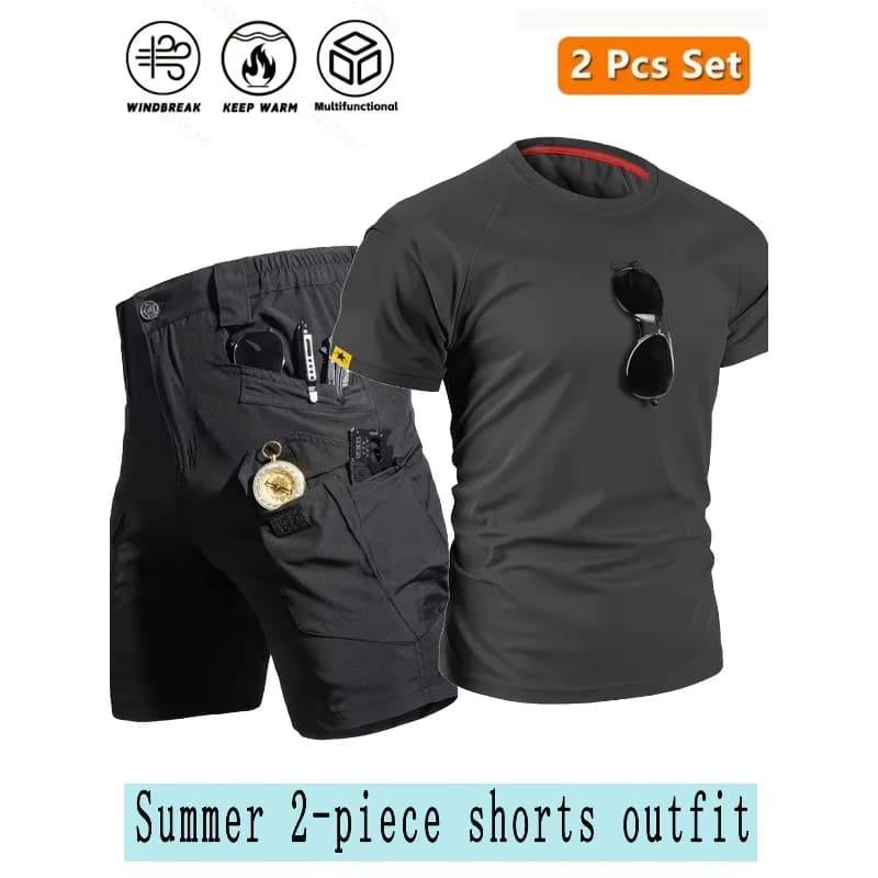 Set di 2 Completi a Maniche Corte con Collo Rotondo ad Asciugatura Rapida per Sport all'Aperto, Ciclismo, Escursionismo, Campeggio, Comodo e Traspirante