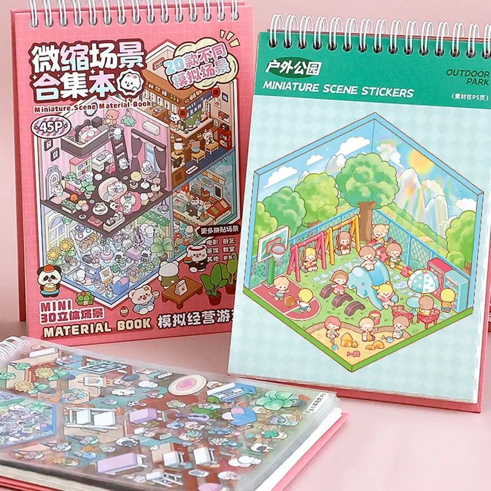 Kawaii 20in1 Landscape Sticker Book Cartoon DIY 3D Stickers Scene Set Tear-proof Cute Miniature Scene Scrapbook Kit Student