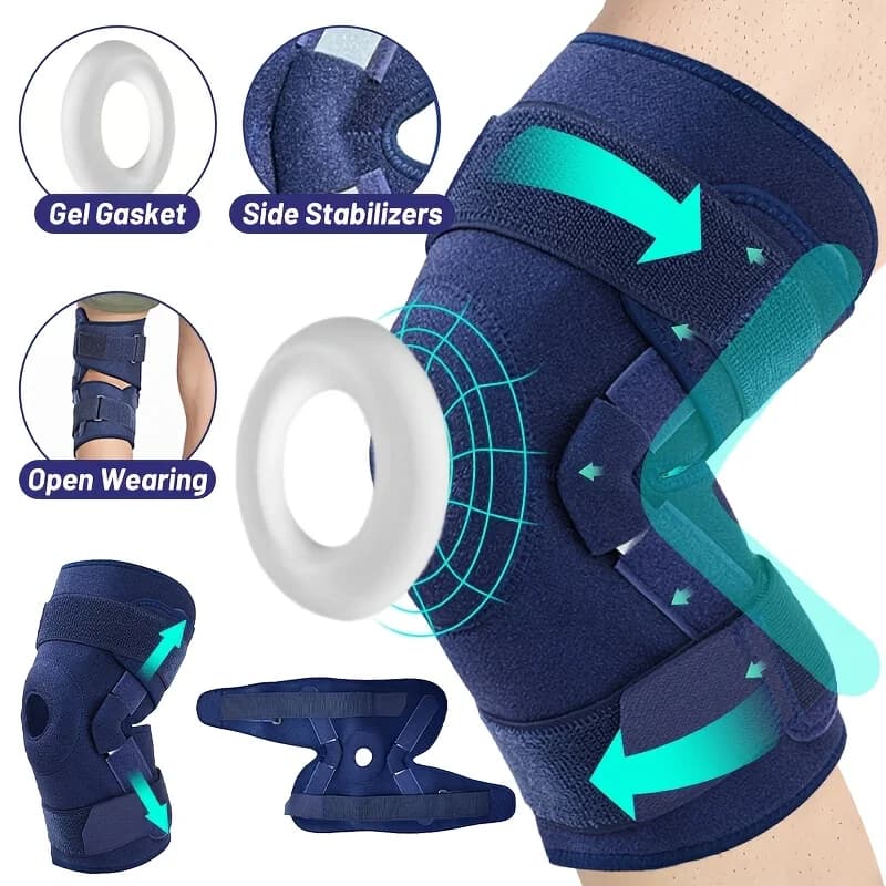 1 Pezzo Ginocchiera Regolabile per Uomo e Donna, Ginocchiera Articolata con Stabilizzatori Laterali, Ginocchiera a Compressione con Rotula Aperta