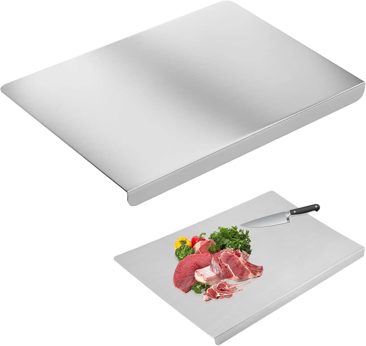 Tagliere in Acciaio Inossidabile con Bordo, Tagliere in Metallo per Cucina, 30x40cm, Argento