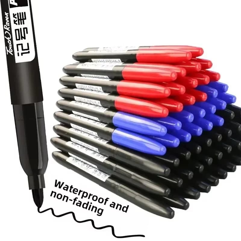 6PCs/Set Fine Point Permanent Markers 1.5mm Waterproof Thin Nib Crude Ink Black Blue Red for Office School Color Marker Pens
