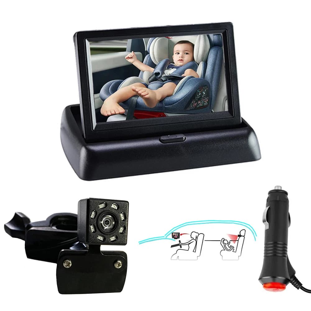 Baby 4.3/5 pollici HD pieghevole Monitor per retrovisione per auto retromarcia Display LCD TFT con telecamera per retromarcia di Backup per visione notturna per veicolo