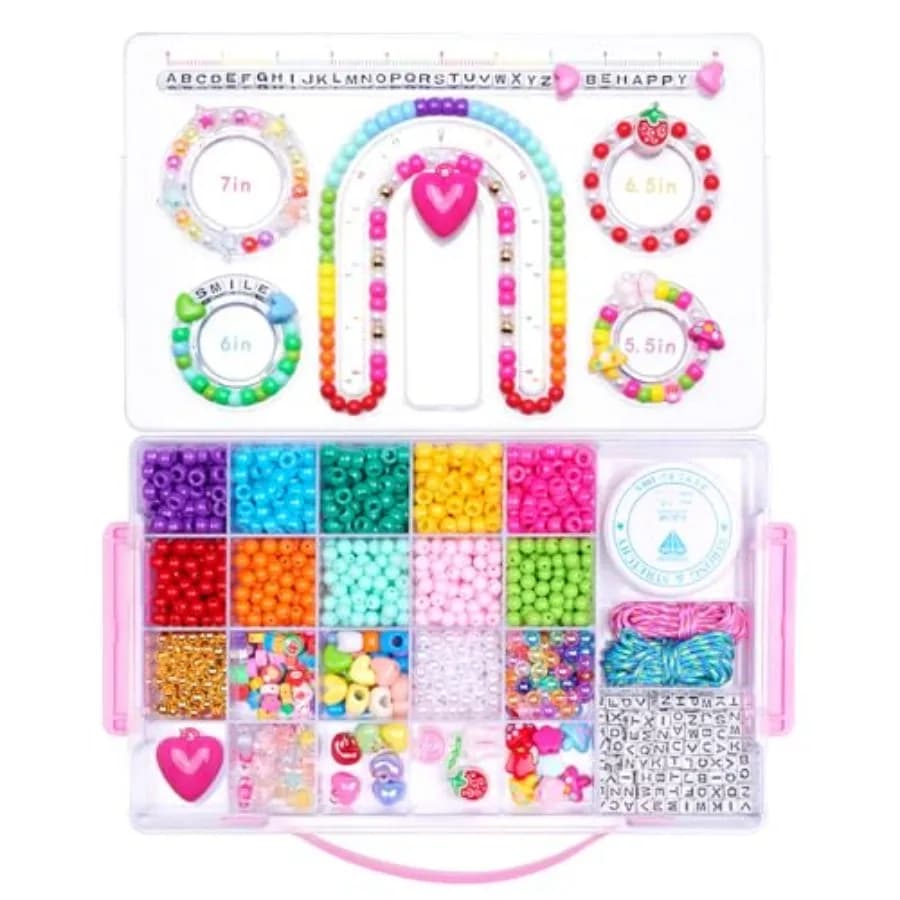MAKERSLAND Jewelry Making Kit with Bead Board DIY Craft Kits Kandi Pony Beads Bulk Clay Bead for Bracelet Necklace Making, Keyc