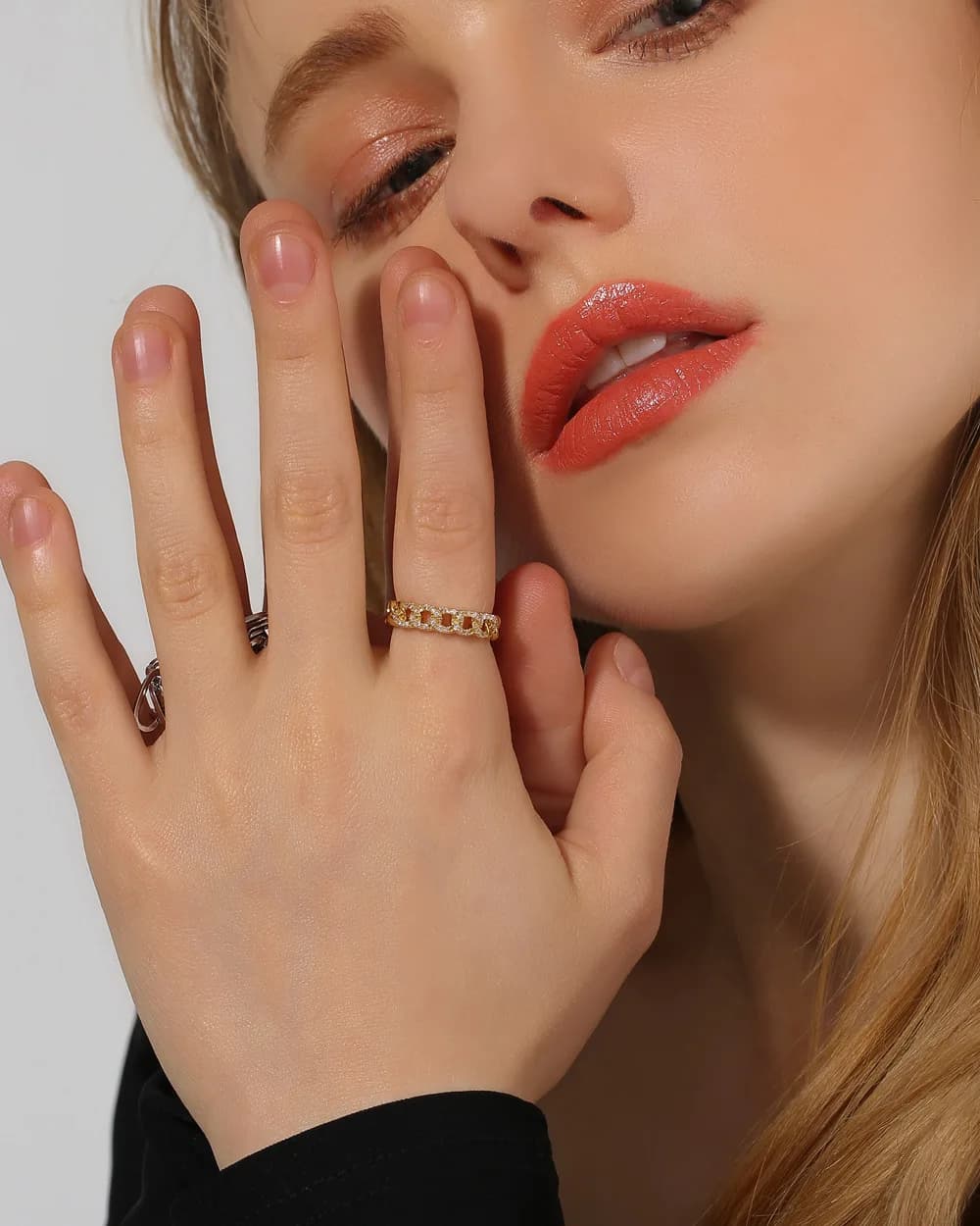 1pcs European and American new zircon chain ring fashionable and simple geometric hollow opening adjustable ring accessory for women, Women Jewelry Set Necklace Earrings Studs Ring Bracelet Anklet Boho Fashion Accessories
