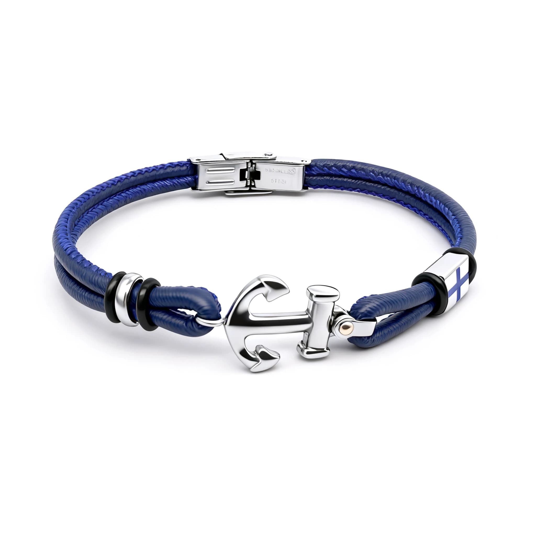 Bracciale da uomo in pelle regolabile Runda, catena blu, ancoraggio in acciaio inossidabile, accessorio in vera pelle da 22 cm per uomo