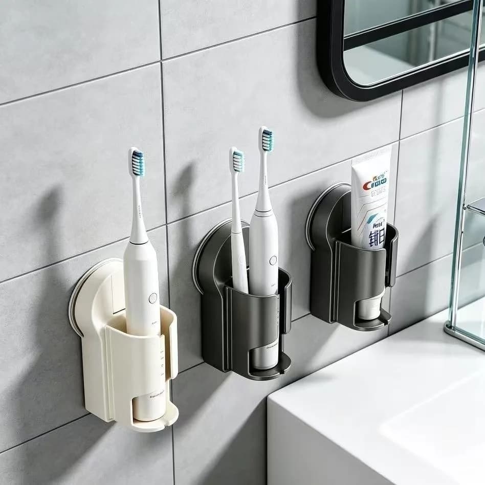 Bathroom Vacuum Suction Cup Toothbrush Holder Wall Mount Waterproof Storage Rack