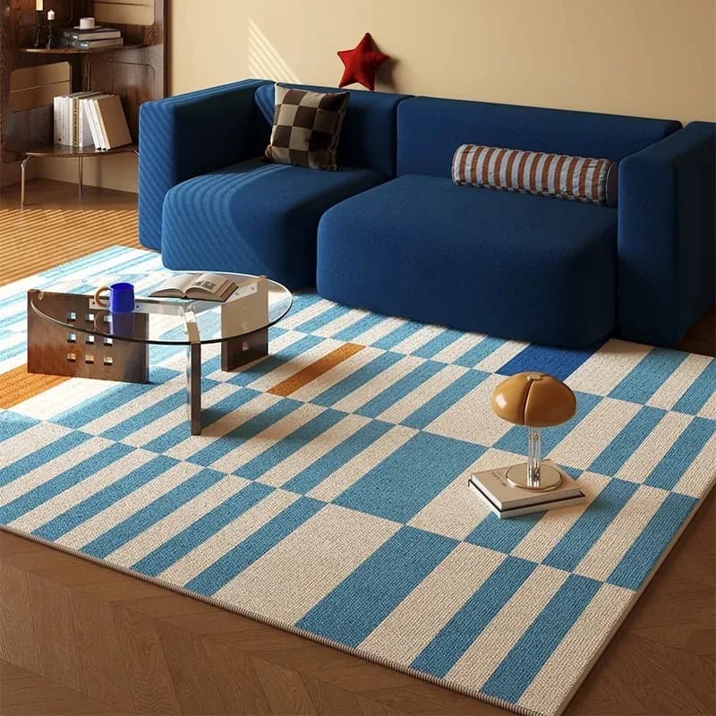 Living Room Carpet Non-slip Waterproof Stain-resistant Floor Mat Minimalist Blue White Striped Rug Large Area Home Decor Mats