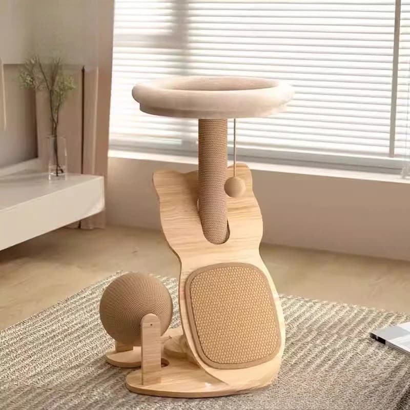 Torre per Gatti a Forma di Castello con Scaffali e Scale, Tiragraffi in Legno, Tappetino Arranhador Para Gato, Arredamento per Gatti