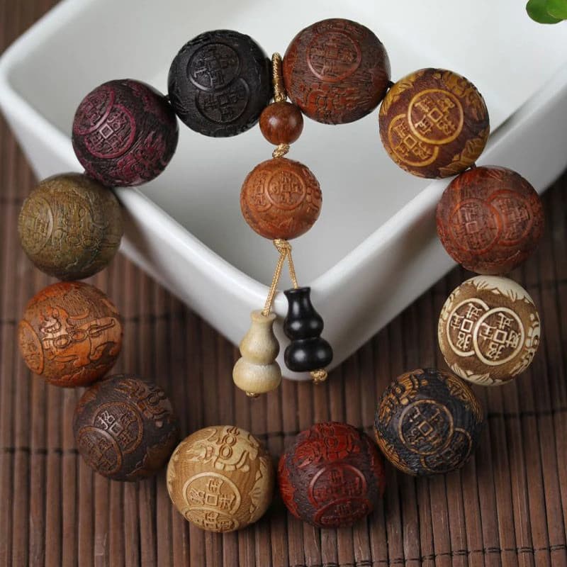 Bracciale classico da 20 mm fatto a mano con perline intagliate in legno e ciondolo, regalo di gioielleria per uomo e donna