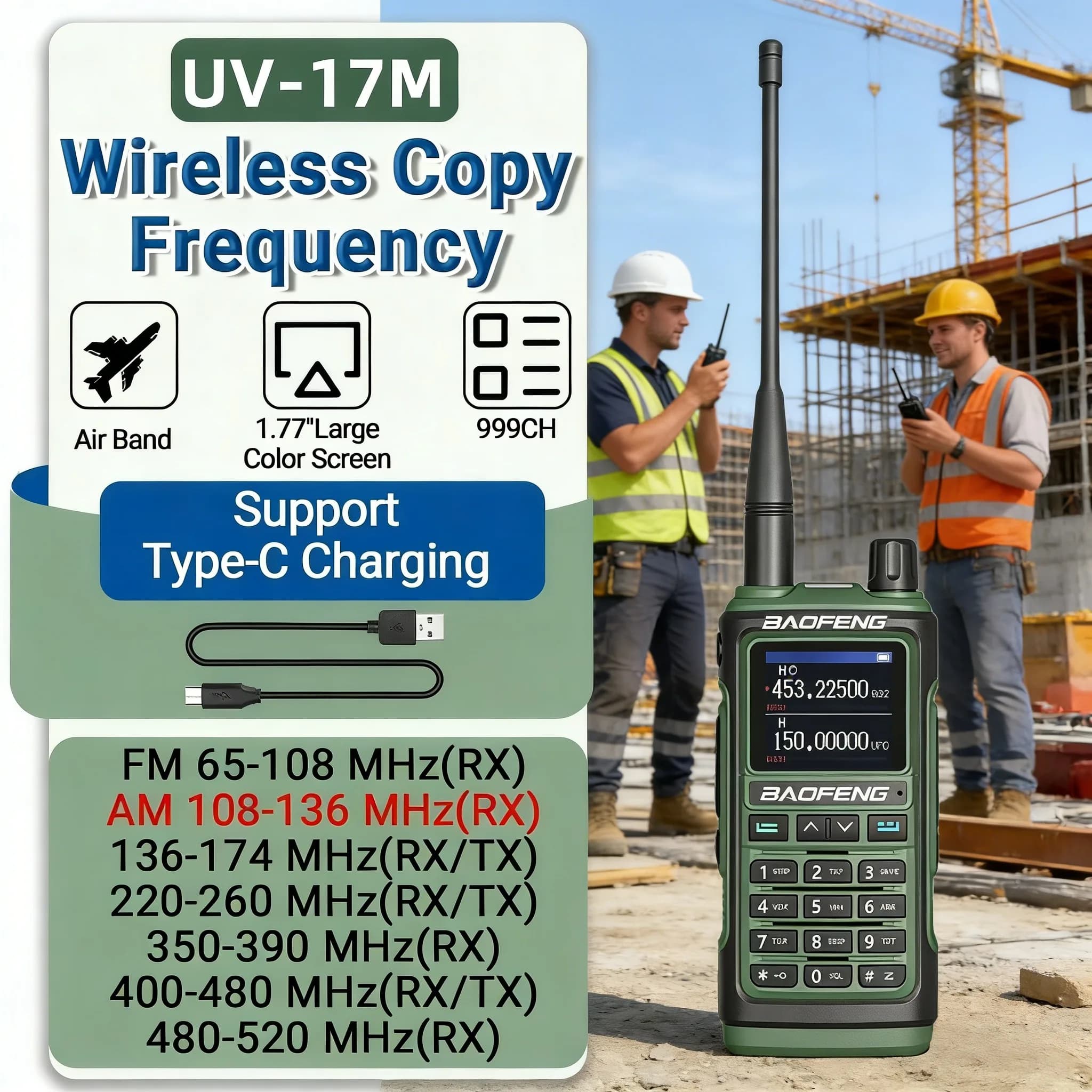 Ricetrasmettitore Baofeng UV-17M a Sei Bande con Ricerca Frequenza One-Touch, Banda Aerea, Lunga Portata, NOAA, 999 Canali, Superiore a UV-5R, Radio Amatoriali UV-17 Pro