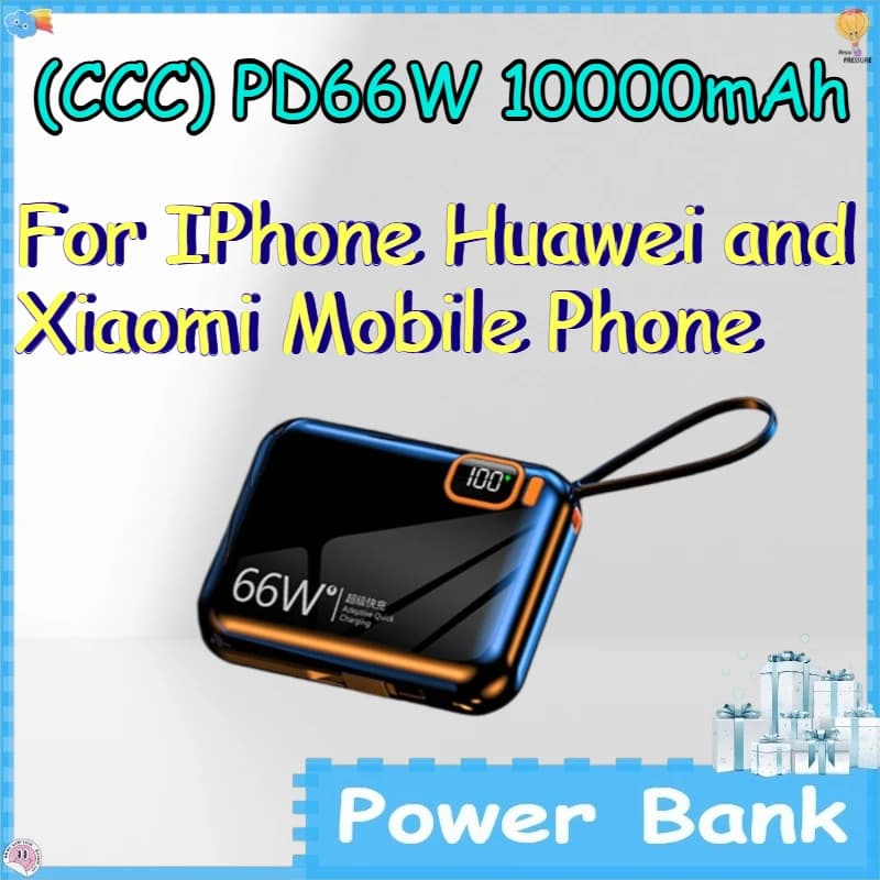 (CCC) Power Bank PD66W 10000mAh per iPhone, Huawei e Xiaomi con Cavo di Ricarica Rapida Integrato