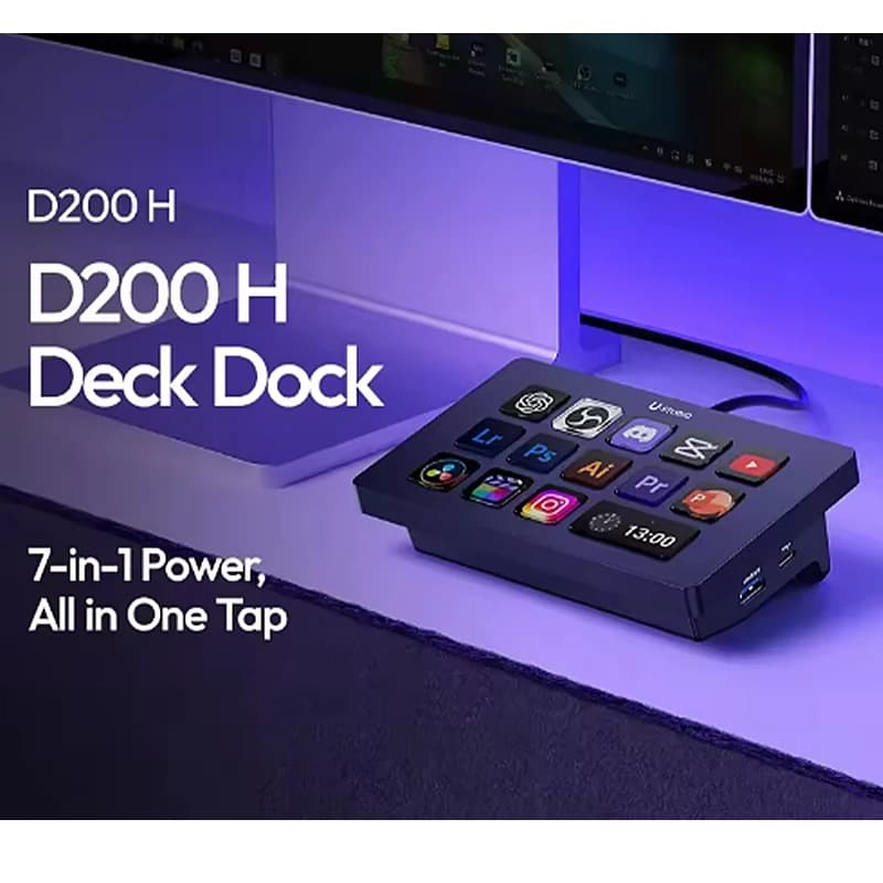 Ulanzi D200H Controller per streaming dock per deck 7 in 1 Tastiera visiva One-Tap Hub creativo Personalizza il elegante controllo dell'illuminazione da scrivania