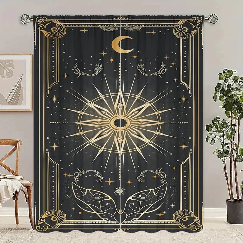 2 pezzi - Decorazione di carte dei tarocchi - Tenda stampata - Materiale in poliestere - adatta per la decorazione del soggiorno della tenda della camera da letto familiare