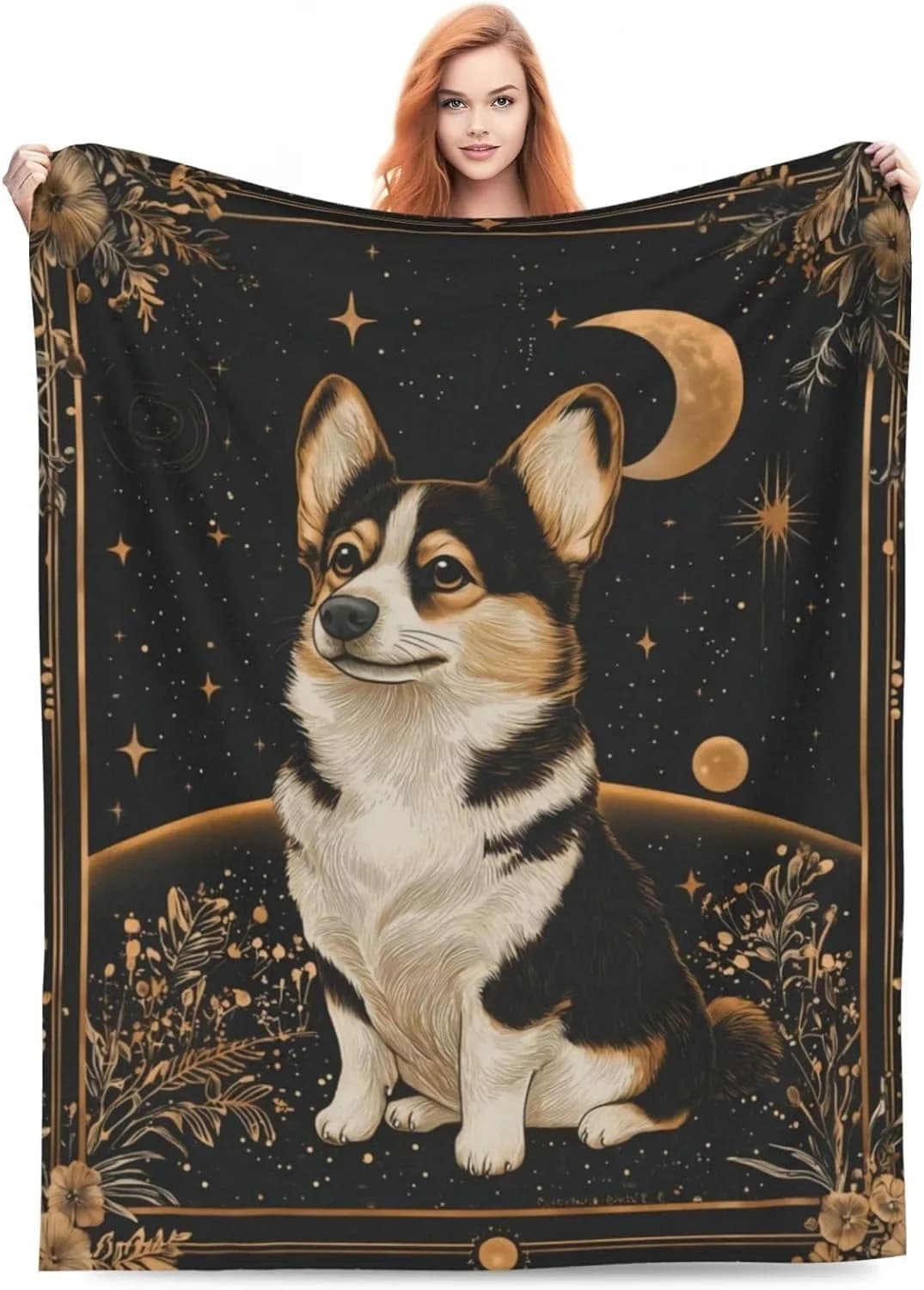 Coperta stampata in flanella con fiori al chiaro di luna per cani adatta a tutte le stagioni adatta per divano da ufficio e viaggi
