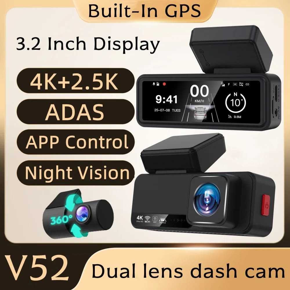 Cross-border 4K Dash Cam ADAS Dual Lens Built-in GPS G-Sensor Driving Recorder