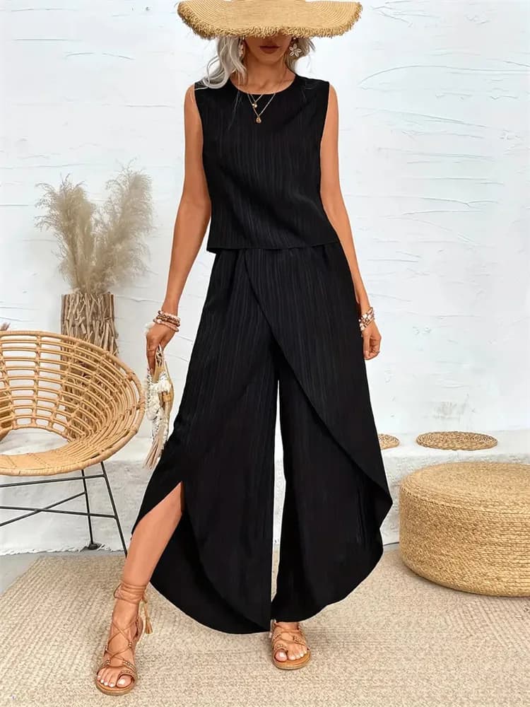 Fashion Set Relaxed and Oversize, Convenient Summer Complex with T-Shirt Sleeveless and Roundneck, Lightweight and Casual