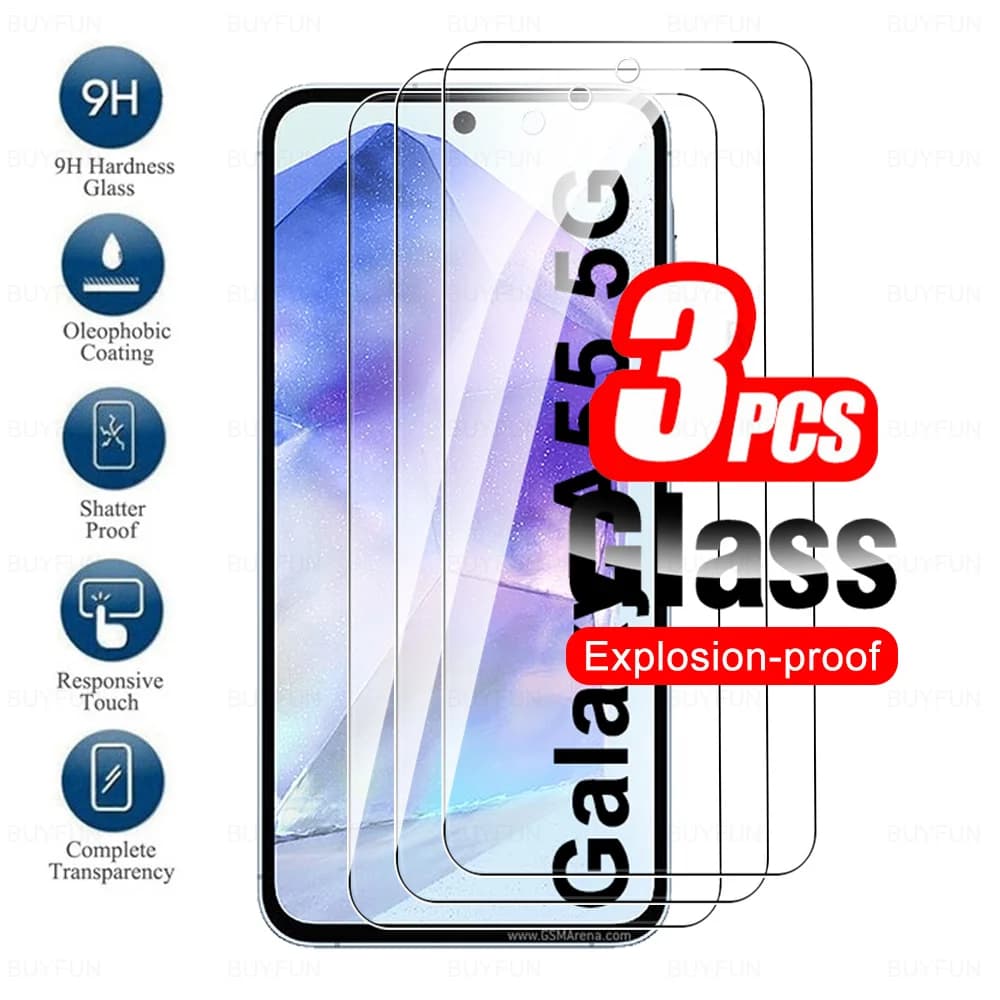 3 pezzi di vetro protettivo per Samsung Galaxy A55 5G vetro temperato su Samsung A55 A35 A25 A15 4G A16 A26 A36 A56 protezione schermo HD