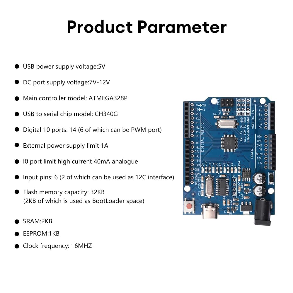 Scheda di sviluppo ATmega328P R3 TYPE-C Type-B CH340 CH340G Scheda microcontrollore per Arduino compatibile per UNO con cavo dati