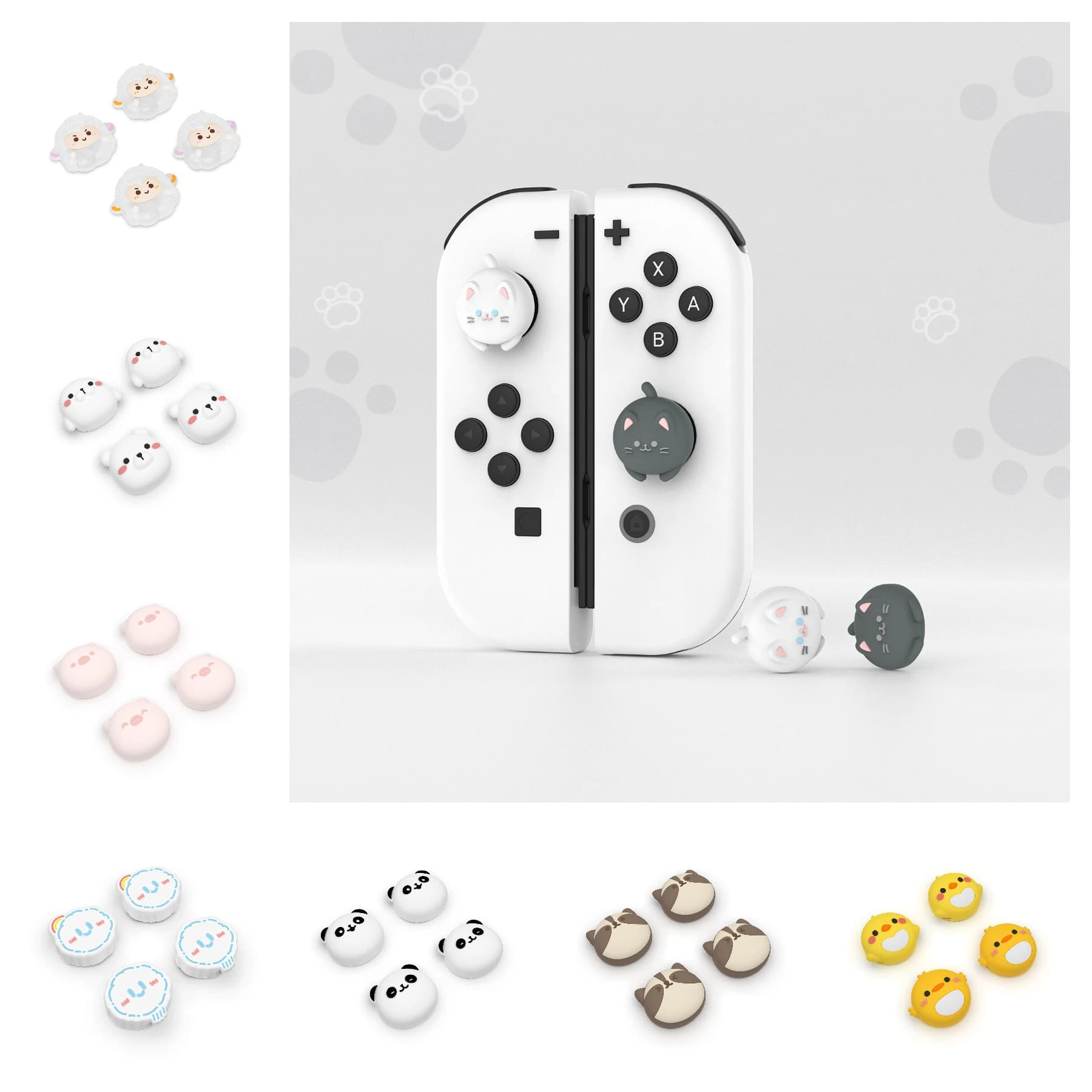 PlayVital Simpatici cappucci per joystick Cappucci analogici Impugnature per pollice per Nintendo Switch/Switch Lite/Switch OLED Joycon - Serie animali