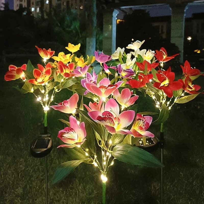 Lampada Solare a Forma di Orchidea LED per Decorazione Matrimoniale, Illuminazione da Giardino per Esterni, Decorazione per San Valentino e Ramadan