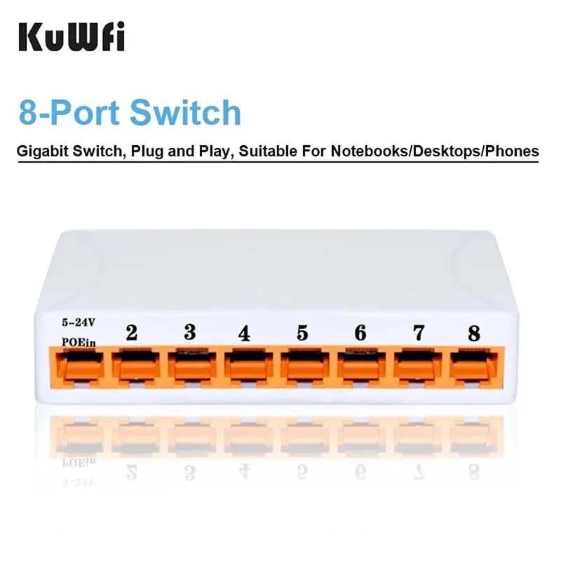 KuWFi 8 Door Gigabit Switch Ethernet 1000Mbps Hub RJ45 Network Switcher Splitter Internet Smart WIFI Switcher Desktop