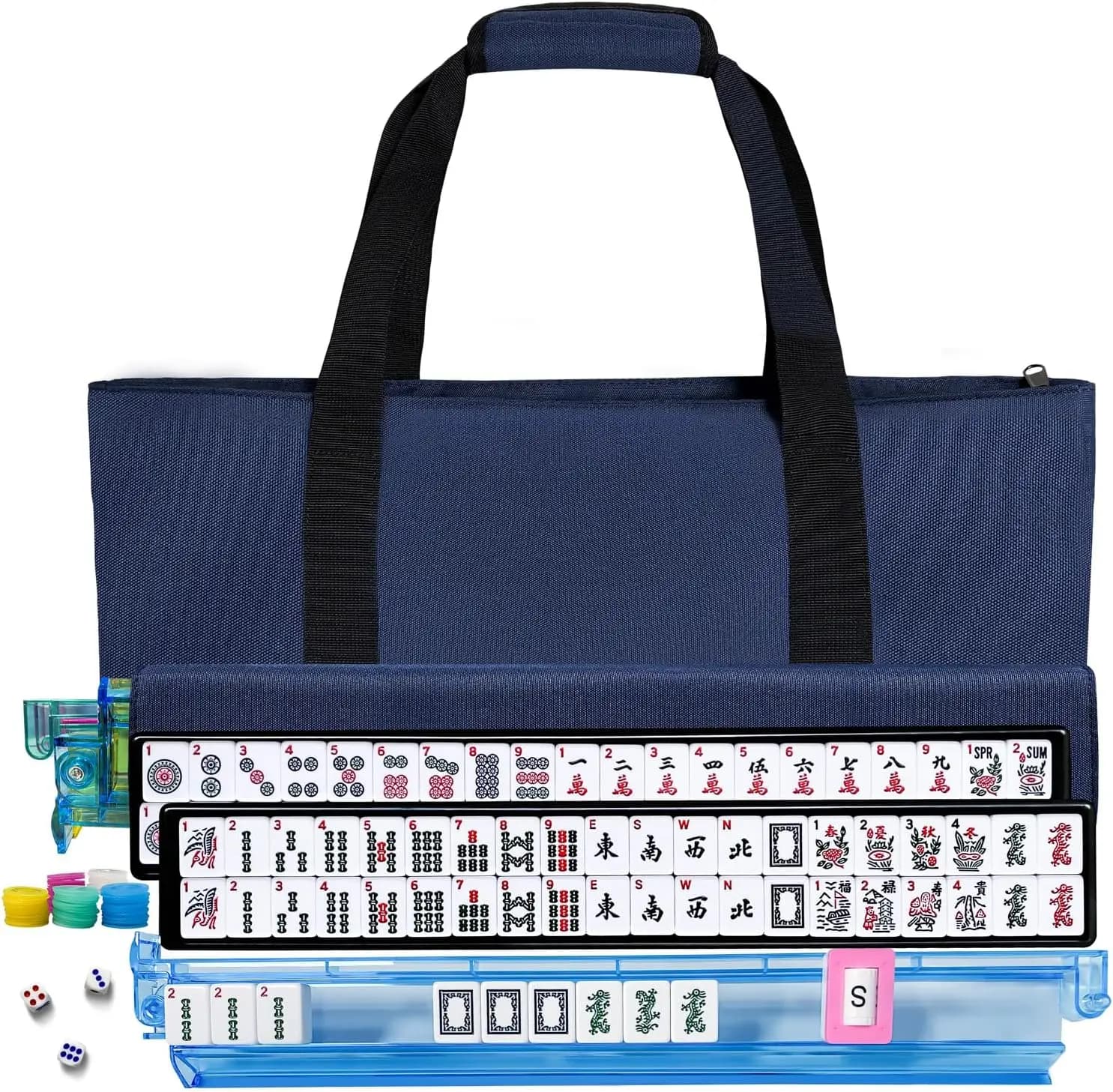 Set Mahjong Americano 166 Tessere con Borsa, 4 Supporti con Spingitori, Gioco da Viaggio