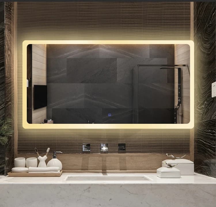 Smart Bluetooth Defogging LED Lighting Touch Screen Mirror With Overall Sales Display For Bathroom Wall Usage
