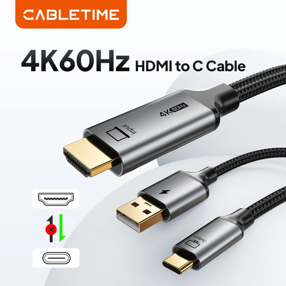 CABLETIME Cavo da HDMI a USB C Segnale stabile 4K60Hz per Switch Nintendo PS3/4/5 Con console di gioco di alimentazione USB a monitor USB C