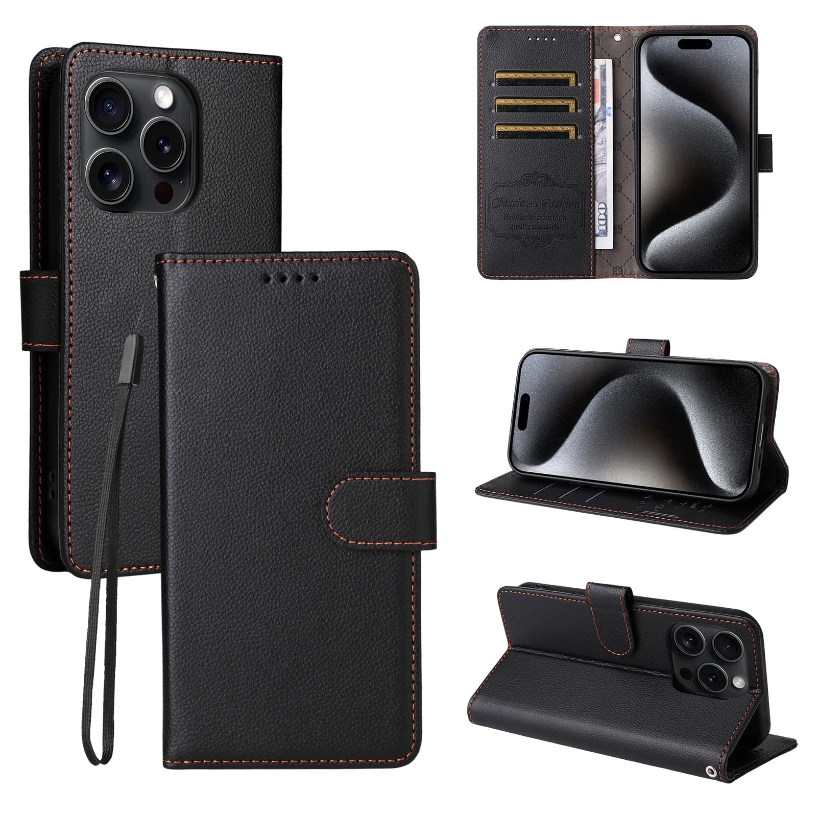 Custodia a portafoglio in pelle con blocco RFID per INFINIX Smart 10 9 8 4G, 3 slot per carte e laccetto da polso, compatibile con INFINIX Note 40 Pro Plus