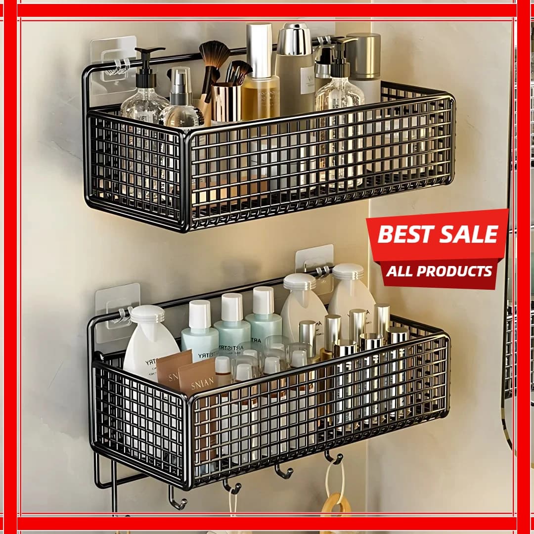 1 Piece Grid shelf Suspended for Bathroom, Wall Mount, Shampoo Organizer, Shower Gel, Tricks, Without Drilling