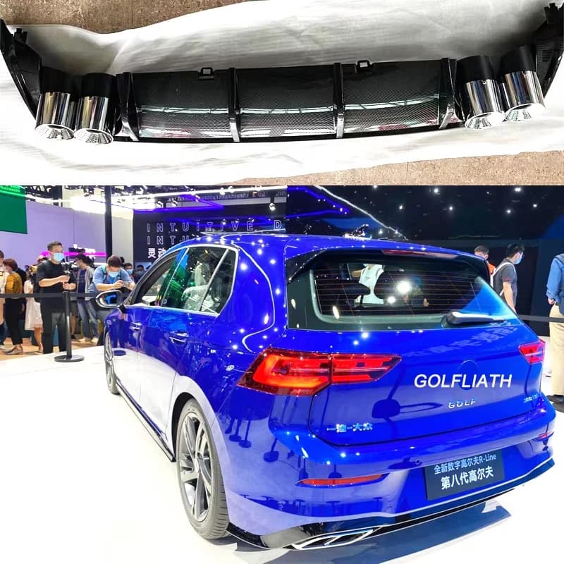 Carbon Look 4 Outlet Rear Bumper Lip Diffuser For VW Golf 8 MK8 Volkswagen Car Styling Exterior Upgrade