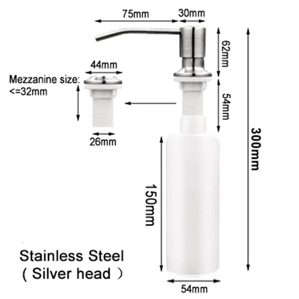 Pompe per dispenser di sapone per lavello da cucina da 300 ml Dispenser ABS Detersivo Sapone liquido Premere manualmente la bottiglia di plastica con testa in acciaio inossidabile